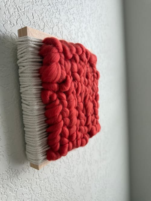 Woven Tile- Fluff- Grapefruit and White | Wall Sculpture in Wall Hangings by Mpwovenn Fiber Art by Mindy Pantuso