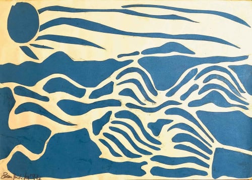 Blue Airwaves - Original Collage - Minimalist Abstract Ocean | Paintings by Eman's Gallery