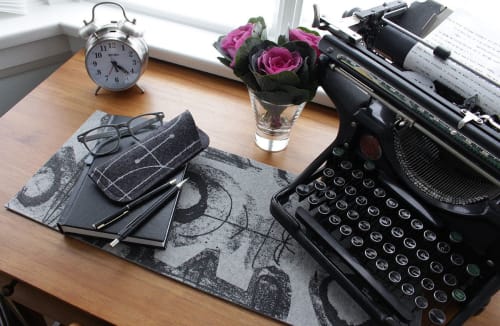 Table Runner Merino Wool  'Fingerprint Flower' Black on Grey | Linens & Bedding by Lorraine Tuson