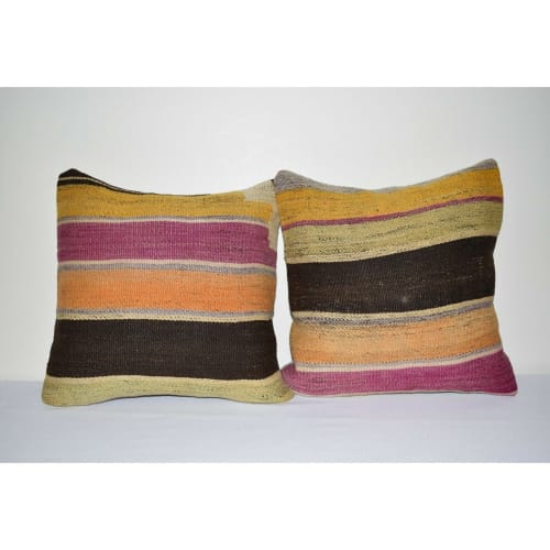 16" X 16" Set of Two Striped Turkish Kilim Pillow Cover | Linens & Bedding by Vintage Pillows Store