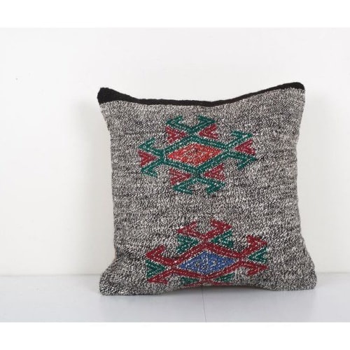 Turkish Kilim Pillow, Throw Pillow, Square Gray Wool Boho Co | Cushion in Pillows by Vintage Pillows Store