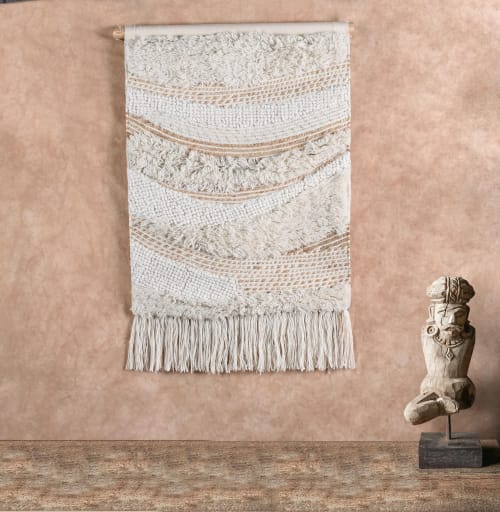 Handwoven Wool Jute Wall Hanging Textured Neutral Boho Tapestry Accent | Wall Hangings by Swiflo
