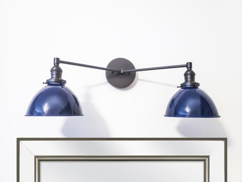 2-Light Armed Modern Sconce, Matte Black and Blue, Dimmable | Sconces by Retro Steam Works