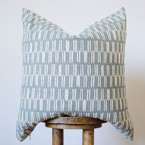 Grey Blue Arrows Printed on Linen Pillow 24x24 | Pillows by Vantage Design