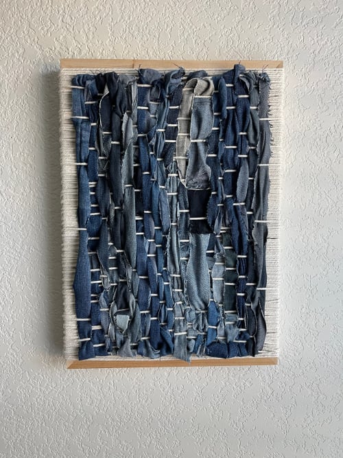 Woven Tile- Recycled Denim Jeans | Wall Sculpture in Wall Hangings by Mpwovenn Fiber Art by Mindy Pantuso