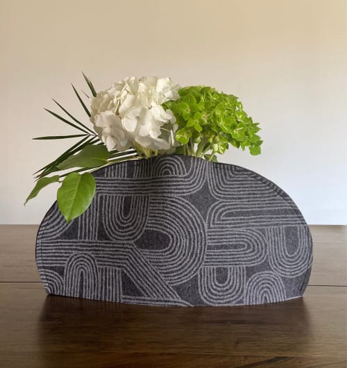 Vase Sleeve Merino Wool Felt 'Rake' Wide Charcoal | Vases & Vessels by Lorraine Tuson