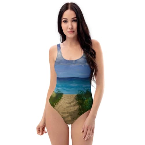 One Piece Swimsuit - Edge of Calm - Coastal Pathway Scene | Work by Eman's Gallery