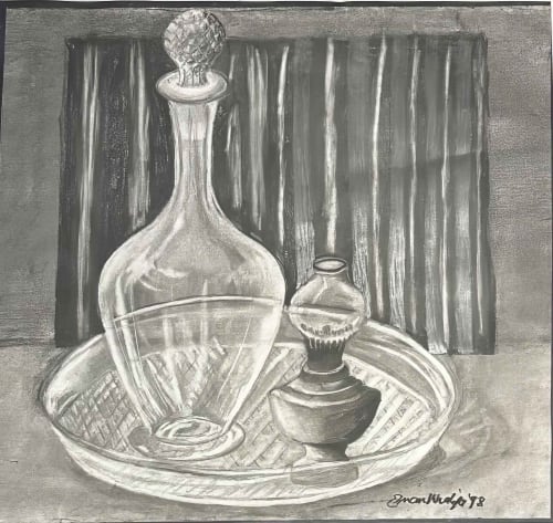 Crystal Memory - Framed Original Drawing - Charcoal Still Life | Drawings by Eman's Gallery