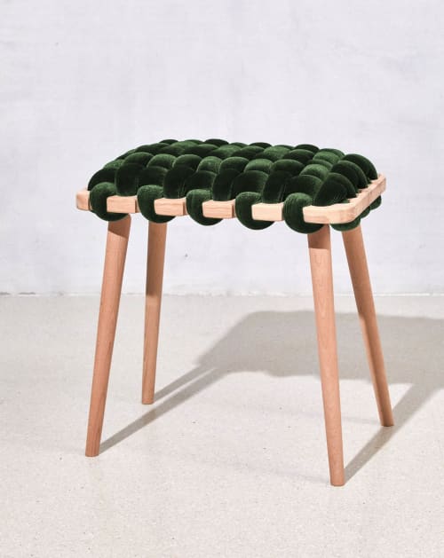 Olive Green Velvet Woven Stool | Chairs by Knots Studio