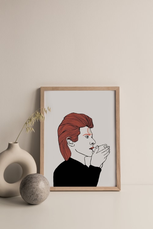 Bowie Art Print, Ziggy Stardust, David Bowie Drinking Tea | Wall Hangings by Carissa Tanton