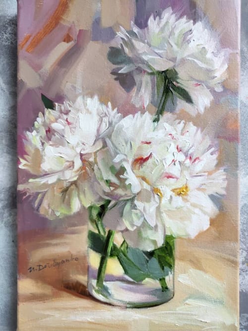 White peony art painting original, Flowers oil painting | Paintings by Natart