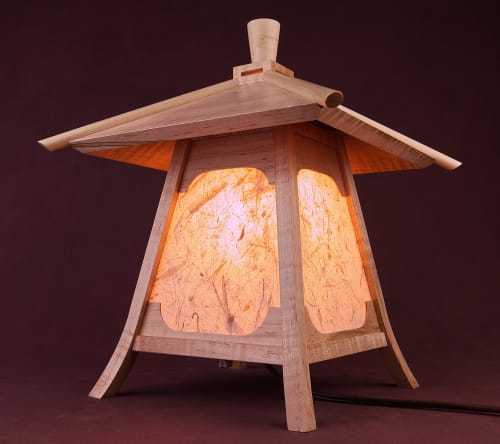 Japanese Lamp / Lantern In Curly Maple Wood -"Kodama" | Table Lamp in Lamps by Studio Straylight
