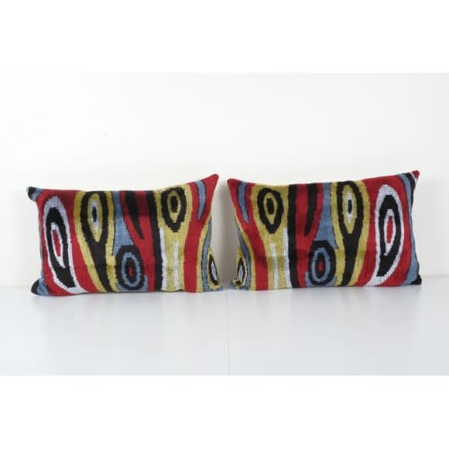 Silk Ikat Velvet Pillow, Set of Two Silk Ikat Lumbar Cushion | Pillows by Vintage Pillows Store