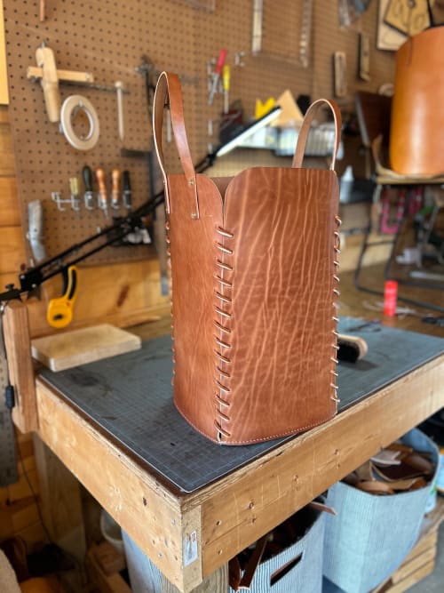 Brown 4 Panel Leather Basket | Storage Basket in Storage by Harrow and Sickle Leather Design