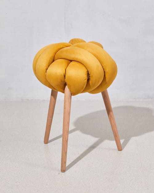 Desert Yellow Vegan suede Knot Stool | Chairs by Knots Studio