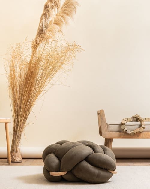 (L) Army Green Vegan Suede Knot Floor Cushion | Pouf in Pillows by Knots Studio