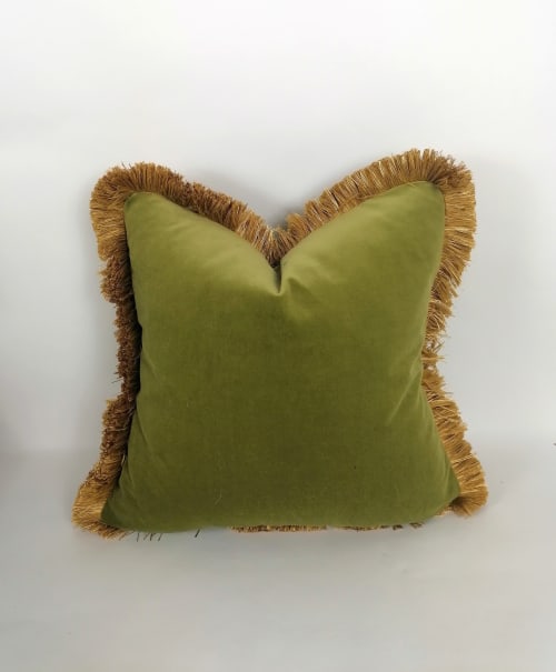 Olive green velvet pillow // green velvet cushion // green | Pillows by Velvet Fringe