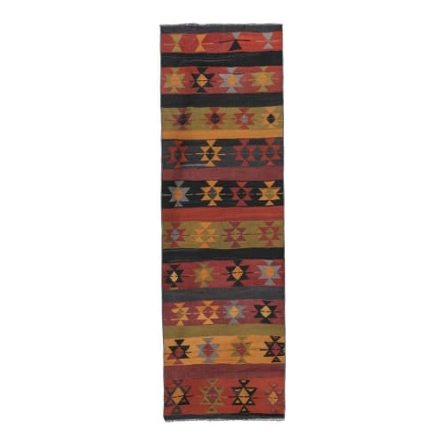 Vintage Organic Turkish Yellow and  Red Kilim Rug Runner | Rugs by Vintage Pillows Store