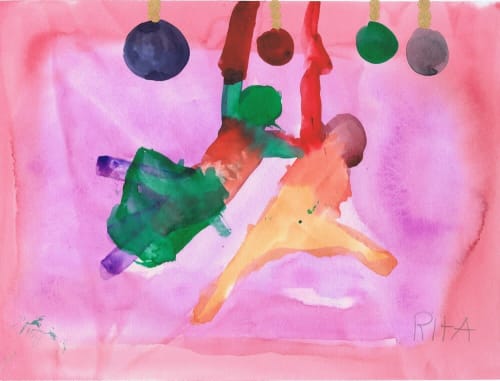 Trapeze Artists - Original Watercolor | Watercolor Painting in Paintings by Rita Winkler - "My Art, My Shop" (original watercolors by artist with Down syndrome)
