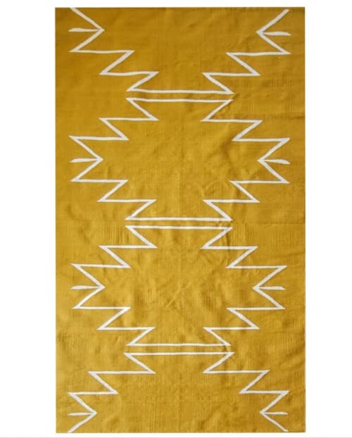 Mustard Cleo Handwoven Kilim Rug | Yellow Base | Area Rug in Rugs by Mumo Toronto Inc