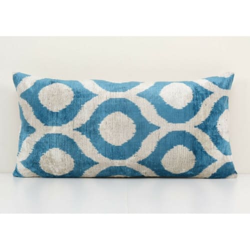 14" x 28" Ikat Blue Polka Dot Pillow Pillow Cover | Linens & Bedding by Vintage Pillows Store