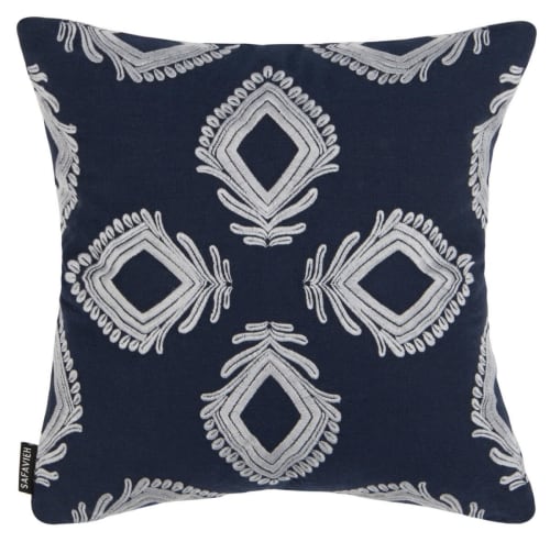 Serena Navy Blue Embroidered Throw Pillow | Pillows by Kevin Francis Design