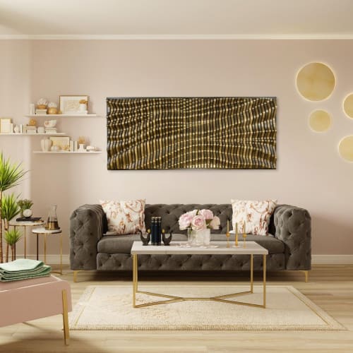 BORDEAUX Parametric Wall Art/Modern Nat. Wood Sound Diffuser | Mixed Media in Paintings by ArtMillWork Design