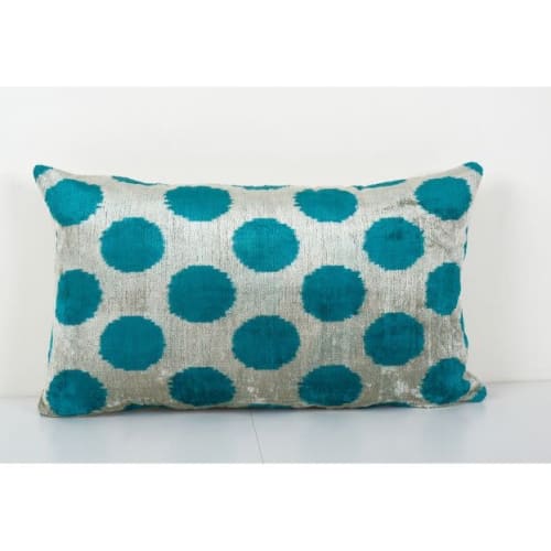Blue Ikat Velvet Pillow Cover, Silk Velvet Polka Dot Pillow | Pillows by Vintage Pillows Store
