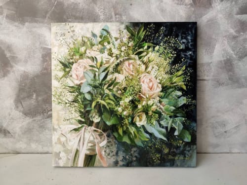 Bridal bouquet painting from photo Wedding flowers portraits | Oil And Acrylic Painting in Paintings by Natart