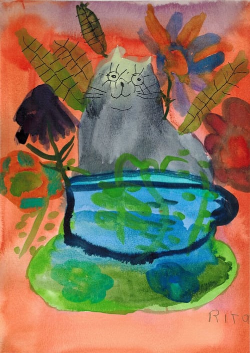 Cat in a Teacup - Original Watercolor | Watercolor Painting in Paintings by Rita Winkler - "My Art, My Shop" (original watercolors by artist with Down syndrome)