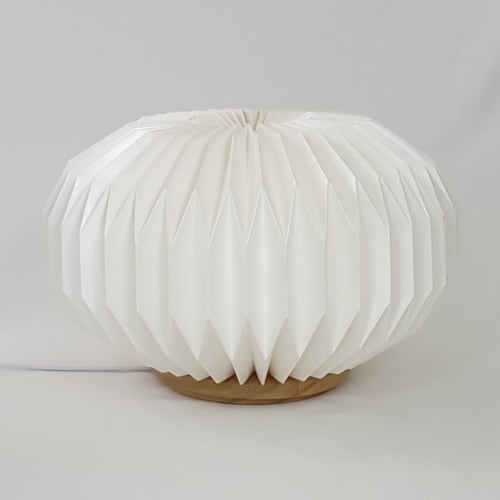 Sphere L - modern origami table lamp, paper, wood | Lamps by Studio Pleat