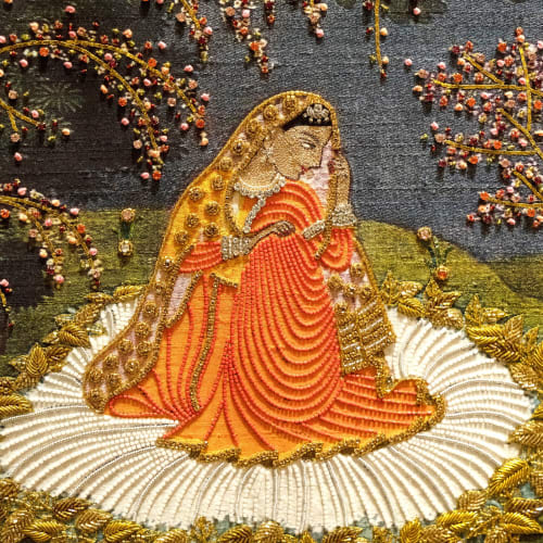 Utkan Thita, Radha Rani in Madhuvan Handmade Embroider Wall | Embroidery in Wall Hangings by MagicSimSim