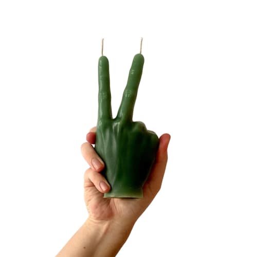 Green Hand candle - Peace symbol shape | Decorative Objects by Agora Home