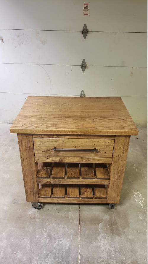 Model #1029 - Custom Kitchen Island With Casters And Hickory | Countertop in Furniture by Limitless Woodworking