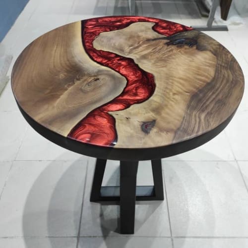 Custom Order 24 " Round Walnut Metallic Red Epoxy Dining | Tables by LuxuryEpoxyFurniture
