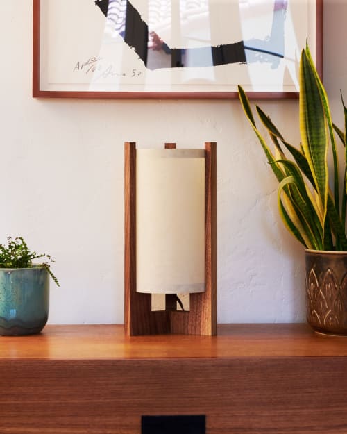 Japanese inspired Mid-Century Teak Table Lamp | Lamps by James Mankoff Design