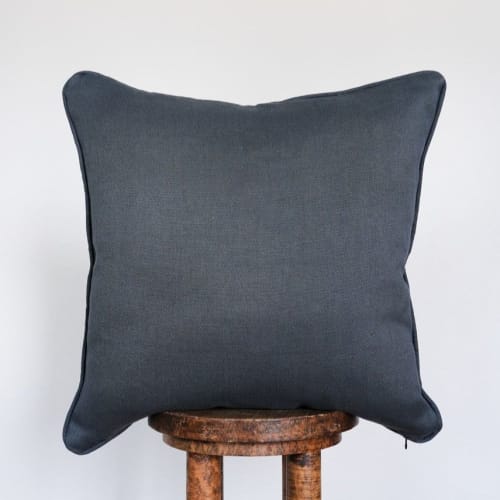 Navy Grey Linen with Self-Welt Pillow 22x22 | Pillows by Vantage Design