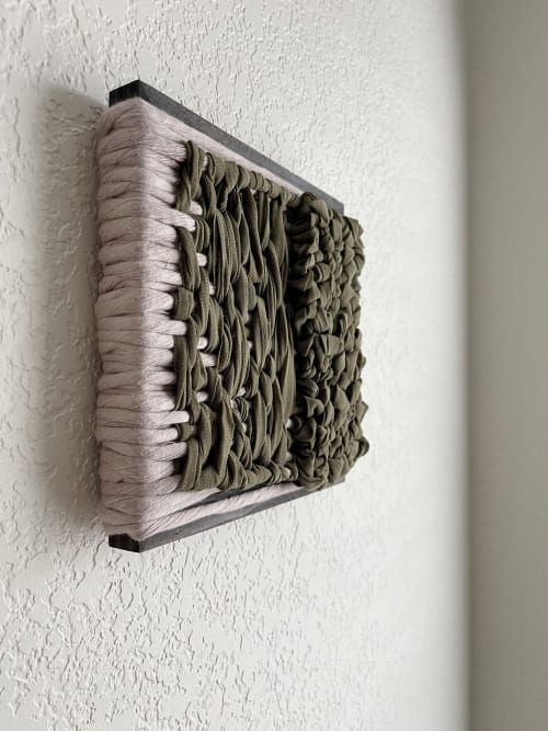 Woven Tile- Dark green and Dusty Purple | Wall Sculpture in Wall Hangings by Mpwovenn Fiber Art by Mindy Pantuso
