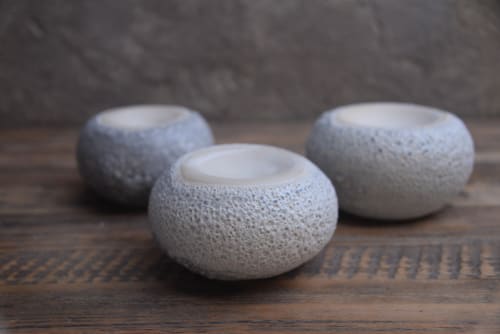 Textured lava crater glazed stoneware home decor, classic | Candle Holder in Decorative Objects by Laima Ceramics