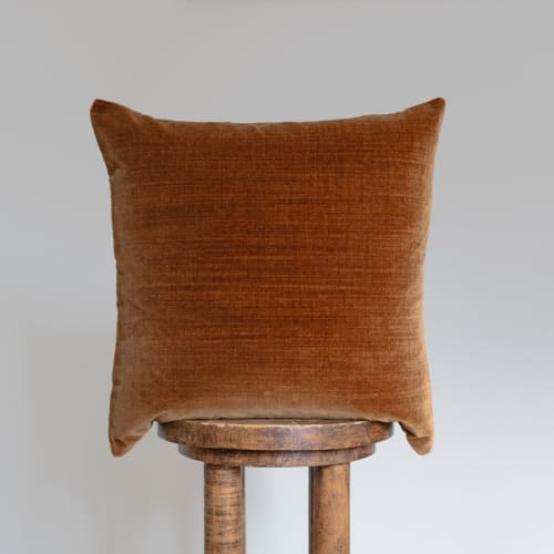Rust Brown Striated Velvet Pillow 18x18 | Pillows by Vantage Design