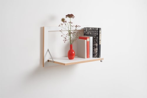 Folding Wall Shelf | Fläpps Shelf 60x40-1 | Bookshelf for Small Spaces, Birch Plywood, White | Shelving in Storage by AMBIVALENZ