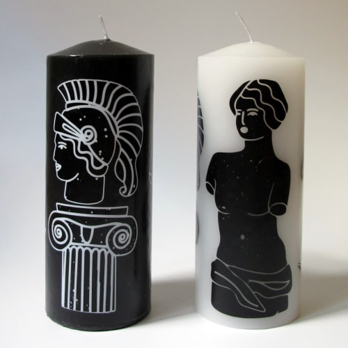 Black & White Tall Greek-Roman Design pillar candle pack | Decorative Objects by Agora Home