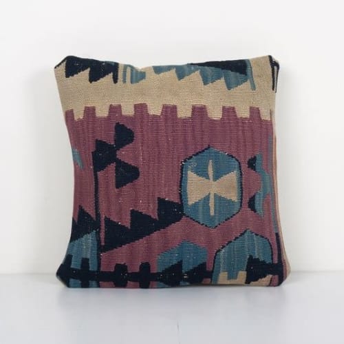 Organic Wool Turkish Cushion Cover - Striped Purple Turkish | Pillows by Vintage Pillows Store
