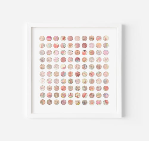 One Hundred Pink Map Dots Collage | Paintings by Amelia Coward