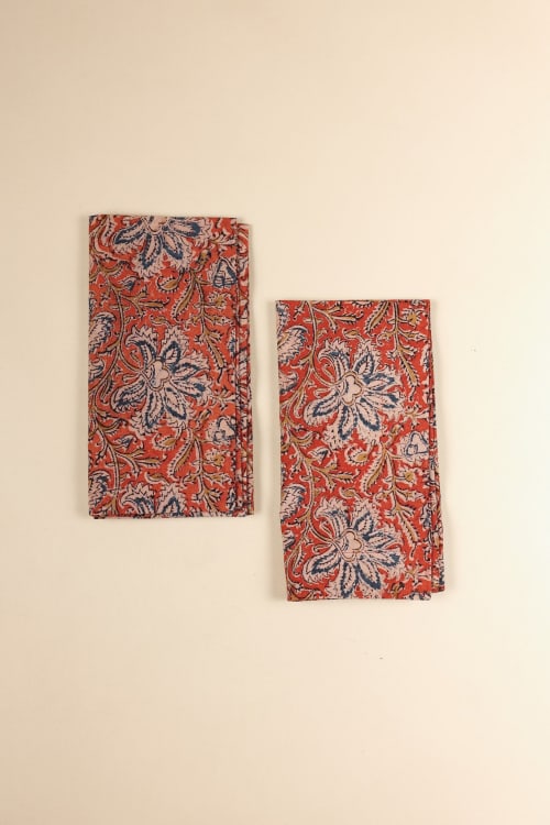 Sienna Blossom Kalamkari Napkins, Set of 4 | Linens & Bedding by Ninéh