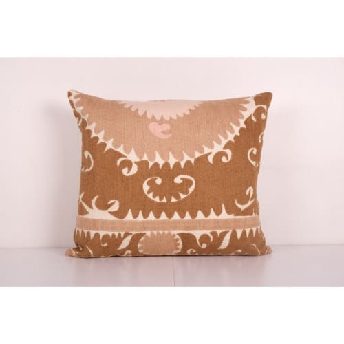 Suzani Square Pillow Fashioned from Uzbek Textile - Faded Br | Pillows by Vintage Pillows Store
