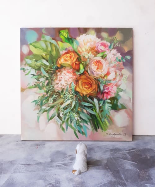 Wedding bouquet painting original art, Custom Bridal Bouquet | Oil And Acrylic Painting in Paintings by Natart