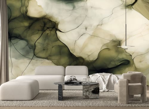 Moss Whispers — Abstract Luxury Wallpaper Mural | Wall Treatments by ELLE WALLS