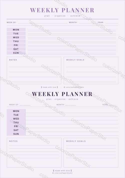 Printable Weekly Planner Bundle | 5 Aesthetic Designs | A4 PDF | Minimalist Dark Pastel Botanical Planner | Instant Download | Gift Cards by Colorize Paper Studio
