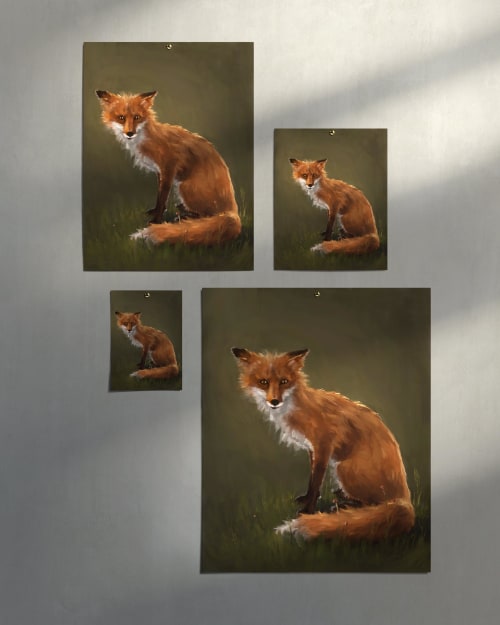 Forest Fox Oil Painting Print, Woodland Wildlife Wall Art | Prints in Paintings by The Ugly Cat Studio